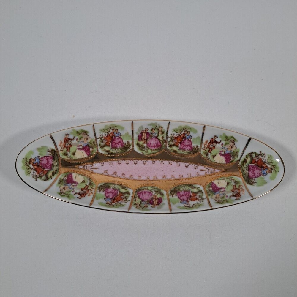 VTG Royal Vienna Oval Olive Relish Trinket Jewelry Tray Dresser Courting Couple